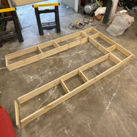 The initial pieces of the framing about to come together.